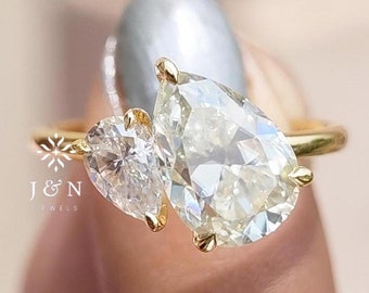Toi Et Moi Pear Moissanite Ring Two Stone 14k Gold Engagement Ring Wedding Ring You and Me Ring Anniversary Gift for Her Proposal Ring
