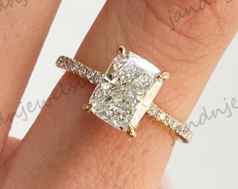 Cushion Ring Cushion Cut Moissanite Engagement Ring 14K Solid Gold Wedding Ring Hidden Halo Ring Anniversary Gift For Women Promise Ring