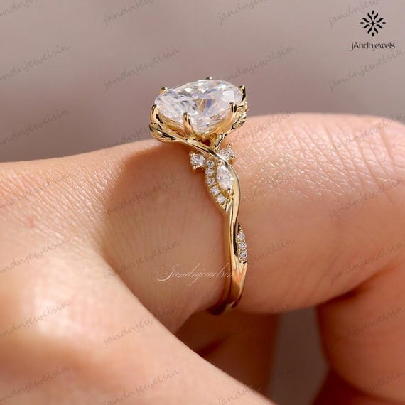 2.5 CT Oval Moissanite Engagement Ring Vintage Nature Inspired 14K Gold Unique Wedding Ring Oval Diamond Ring Anniversary Gift Promise Ring