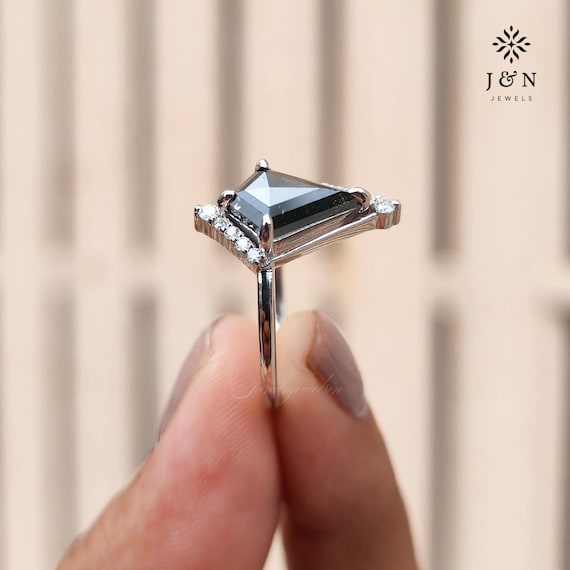 1.5CT Kite Cut Salt and Pepper Diamond Engagement Ring 14K Solid Gold Solitaire Ring Wedding Ring promise Ring for Her