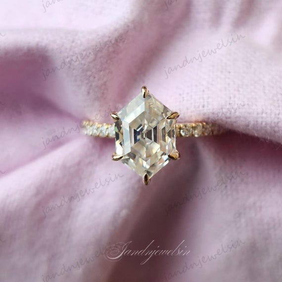 2CT Hexagon Cut Moissanite Engagement Ring Hidden Halo Ring 14K Solid Gold Pave Wedding Band Unique Ring Diamond Ring For Her