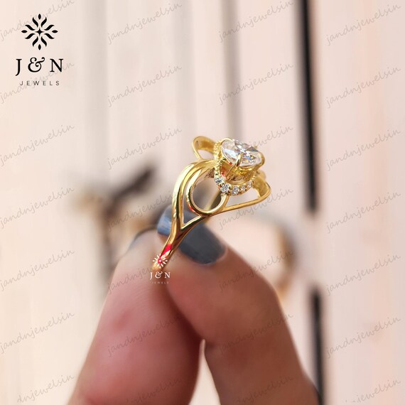 Vintage Pear Cut Moissanite Engagement Ring Floral Swirl Gold Ring Unique Statement Ring 14K Gold Bridal Ring Anniversary Gift