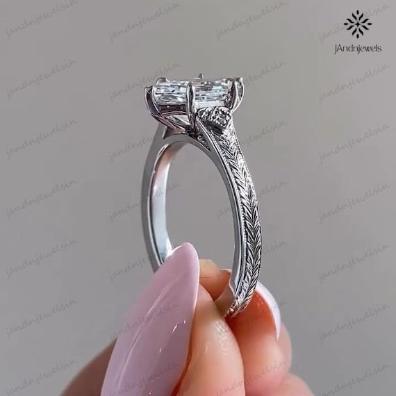 2.5CT Hexagon Cut Moissanite Engagement Ring 14K Yellow Gold Vintage Engraved Bezel Setting Art Deco Ring Geometric Bridal Ring for Women