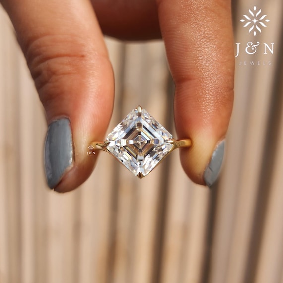 3CT East West Asscher Cut Moissanite Engagement Ring 14K Gold Bypass Ring Diamond Wedding Ring Promise Anniversary Ring for Women