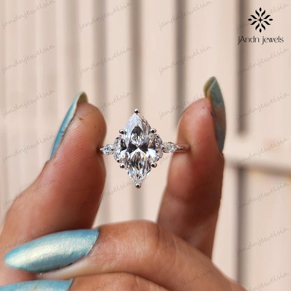 Marquise Diamond Engagement Ring Genuine Lab Grown Diamond Anniversary Ring Unique Proposal Ring for Her Six Claw Prong Setting Ring Gift