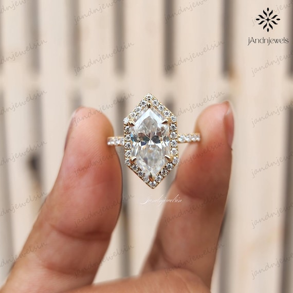Dutch Marquise Halo Moissanite Engagement Ring 14K Yellow Gold Unique Wedding Ring Diamond Pave Band Vintage Art Deco Bridal Ring