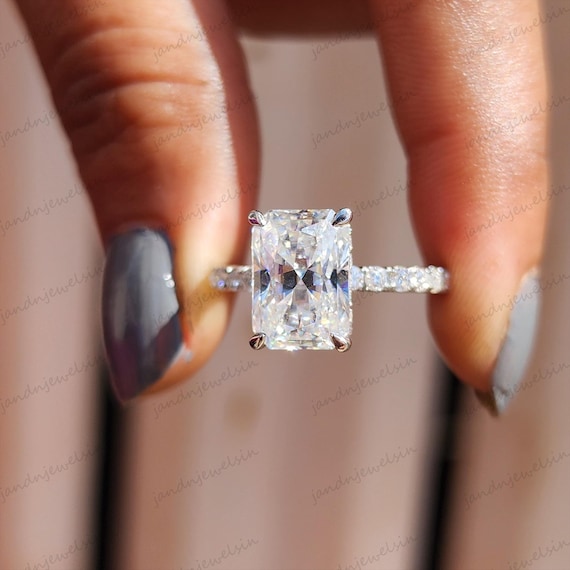 4CT Radiant Cut Hidden Halo Moissanite Engagement Ring 14K Solid Gold Pave Band Diamond Wedding Ring Unique Anniversary Gift For Women