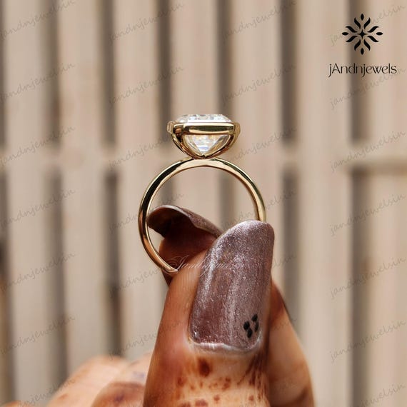 3CT Emerald Cut Moissanite Engagement Ring Solitaire Ring Bezel Set Ring 14K Gold Ring for Her