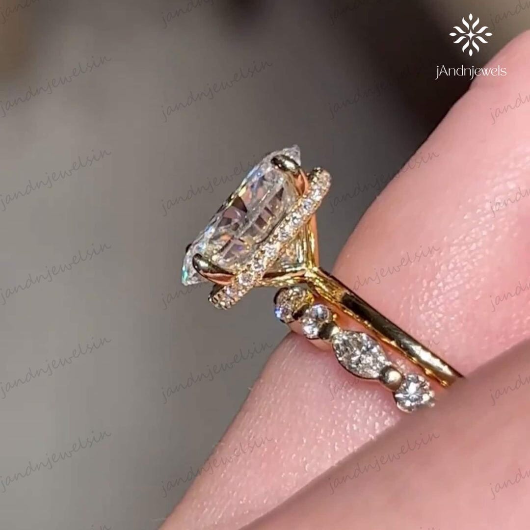3CT Oval Cut Moissanite Engagement Ring Set, 14K Solid Gold Bridal Ring ...