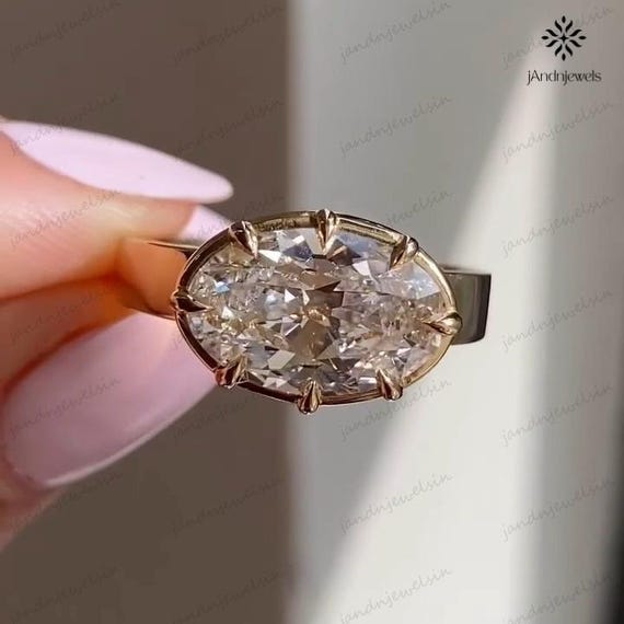 3CT Oval Cut Moissanite Engagement Ring 14K Gold Solitaire Ring Vintage Six Prong Setting Classic Bridal Wedding Ring Anniversary Gift