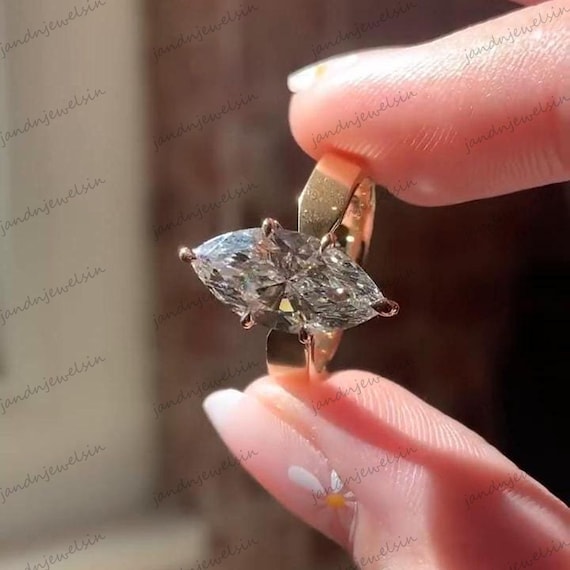 2.5CT Marquise Cut Moissanite Engagement Ring Solitaire Wedding Ring 14K Gold Anniversary Gifts