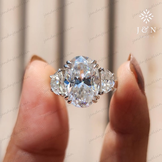 4CT Oval Cut Moissanite Engagement Ring 14K Solid Gold Oval Cut Three Stone Wedding Proposal Ring Promise Ring Anniversary Gift for Her