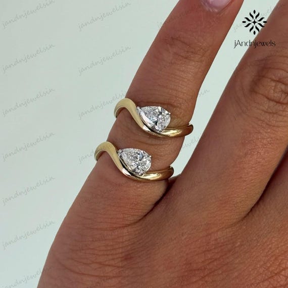 Pinky Ring, 1CT East West Pear Moissanite Engagement Ring, Pinky Promise Ring, East-West Ring, Tilted Pear Ring, Statement Ring, Tear Drop