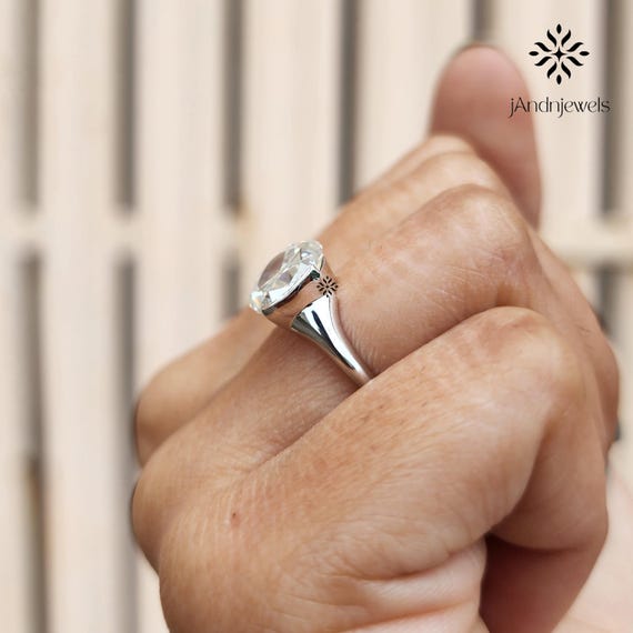 1.5CT Rose Cut Moissanite Engagement Ring, Half Bezel Solitaire Ring