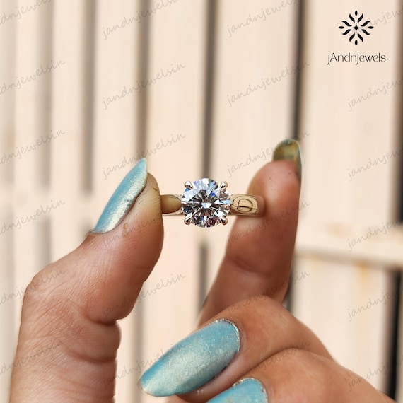 2CT Round Cut Moissanite Solitaire Engagement Ring Vintage Style 14K Solid Gold Wedding Band Unique Diamond Ring for Women