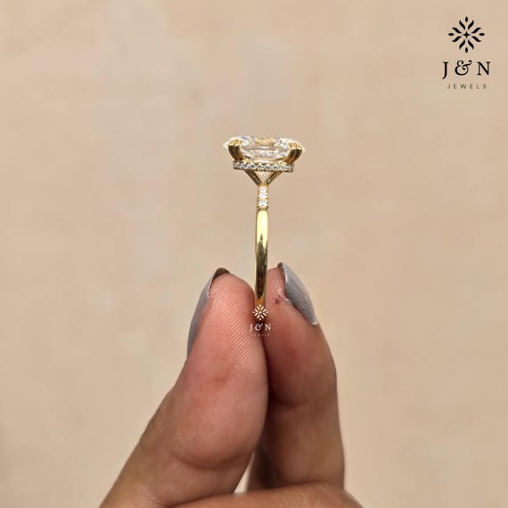 3CT Oval Cut Moissanite Engagement Ring Oval Distance Pave Ring 14K Solid Gold Hidden Halo Wedding Ring Unique Pave Band Anniversary Gift