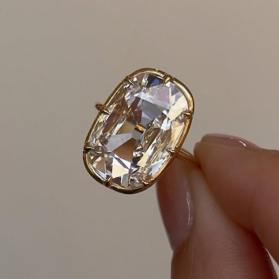 Old Mine 5 CT Elongated Cushion Cut Moissanite Ring Bezel Set Engagement Ring 14K Gold Wedding Ring Antique Diamond Ring Anniversary Ring