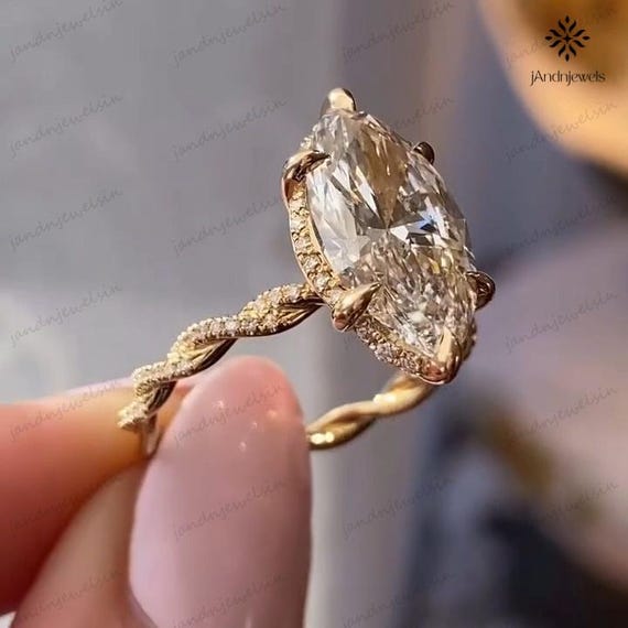 3 CT Marquise Cut Moissanite Engagement Ring Hidden Halo Twisted Band Ring 14K Solid Gold Unique Wedding Rings For Women Anniversary Ring