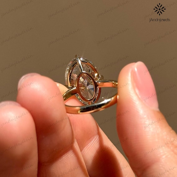 4 CT Oval Moissanite Engagement Ring 14K Yellow Gold Oval Solitaire Ring Large Diamond Ring Wedding Ring for Her Anniversary Gift For Women