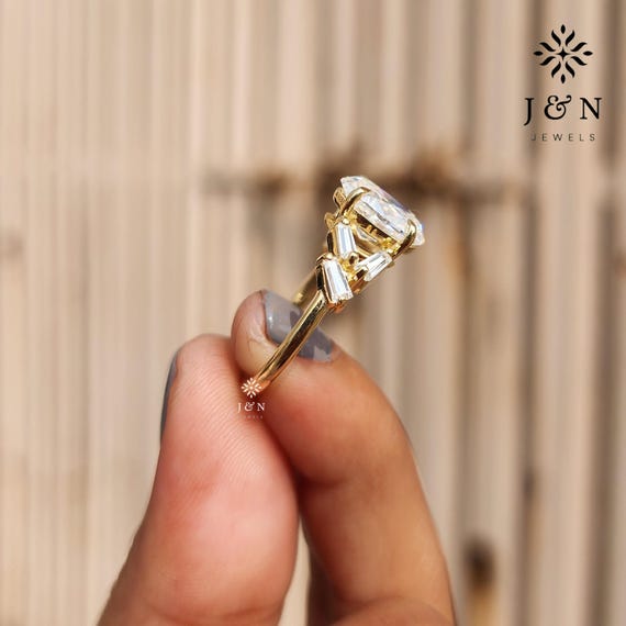 3CT Oval Moissanite Engagement Ring Oval Cut Ring Baguette Side Stones Ring 14K Gold Wedding Ring Unique Anniversary Gift for Her