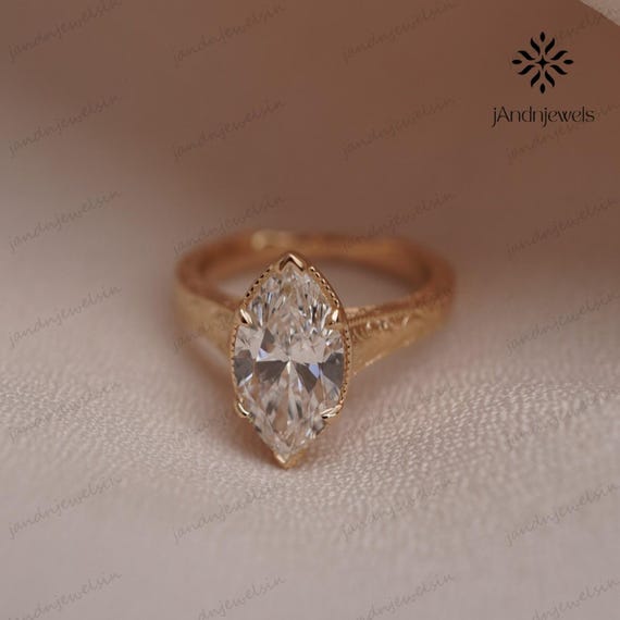 Marquise Cut Moissanite Engagement Ring Art Deco Tulip Set Solitaire Ring 14K Gold Ring Promise Wedding Ring Engraved Anniversary Gift