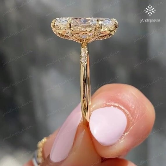 4CT Marquise Cut Moissanite Engagement Ring Vintage Art Deco Hidden Halo Ring 14K Gold Wedding Ring Anniversary Gifts for Her