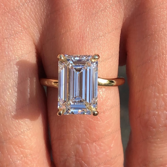 3CT Emerald Cut Moissanite Diamond Ring 14K Gold Hidden Halo Engagement Ring Solitaire Wedding Ring Unique Proposal Ring Anniversary Gifts