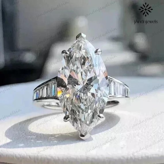 4 CT Marquise Cut Moissanite Engagement Ring 14K White Gold Wedding Ring Channel Set Baguette Ring Anniversary Ring For Women Promise Ring