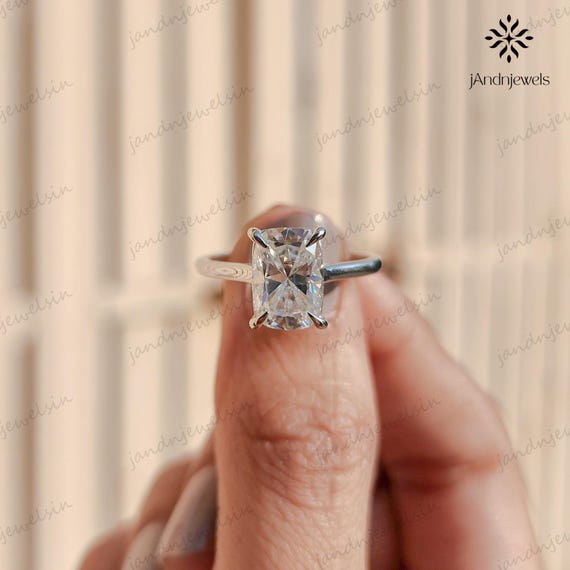 2.4 CT Elongated Crushed Ice Cushion Cut Solitaire Moissanite Wedding Ring 14k Solid Yellow Gold Ring Gorgeous 4 Claws 1.8 MM Cathedral Band