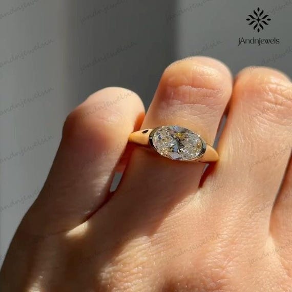 2CT Oval Moissanite Engagement Ring Bezel Set Bypass Solitaire Ring 14K Solid Gold Wedding Ring Anniversary Gift for Her Diamond Ring