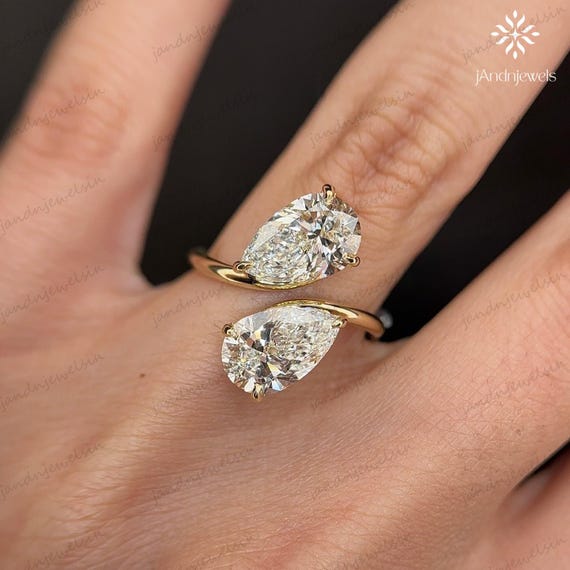Toi Et Moi Ring Pear Cut Moissanite Engagement Ring Double Pear Ring 14K Gold Two Stone Ring Unique Bypass Wedding Ring Anniversary Gifts