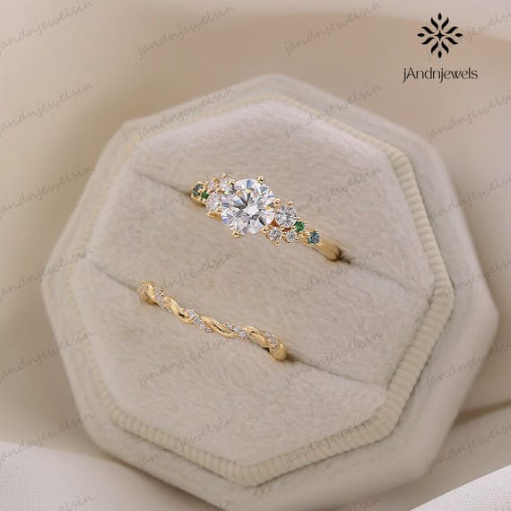 2CT Round Moissanite Engagement Ring Set 14K Gold Bridal Ring Twisted Wedding Band Anniversary Gifts Proposal Gift for Her