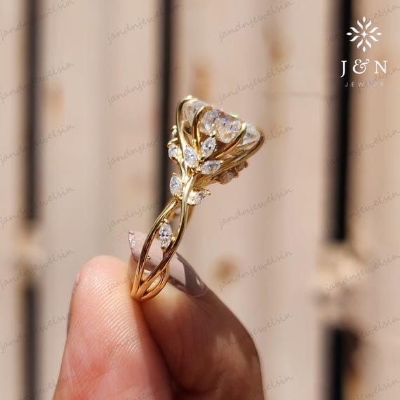 3CT Portuguese Cut Lab Grown Diamond Ring Portuguese Cut Floral Engagement Ring 14K Solid Gold Wedding Ring Anniversary Gift