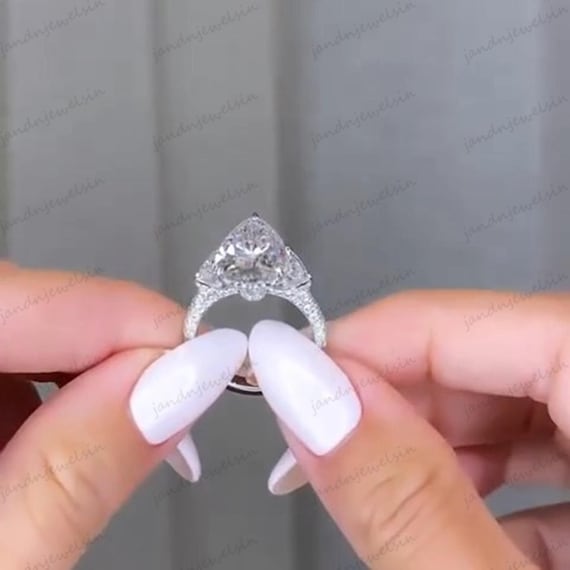 4CT Pear Cut Moissanite Engagement Ring Pear Cut Three Side Pave Wedding Ring Unique Hidden Halo Stackable Proposal Ring For Her