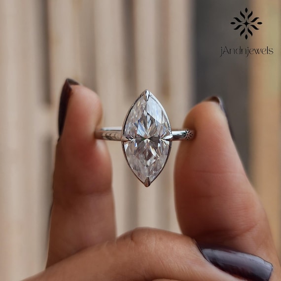 3CT Marquise Cut Moissanite Diamond Engagement Ring Classes Bezel Prong Solitaire Wedding Ring Promise Ring Anniversary Gift For Her