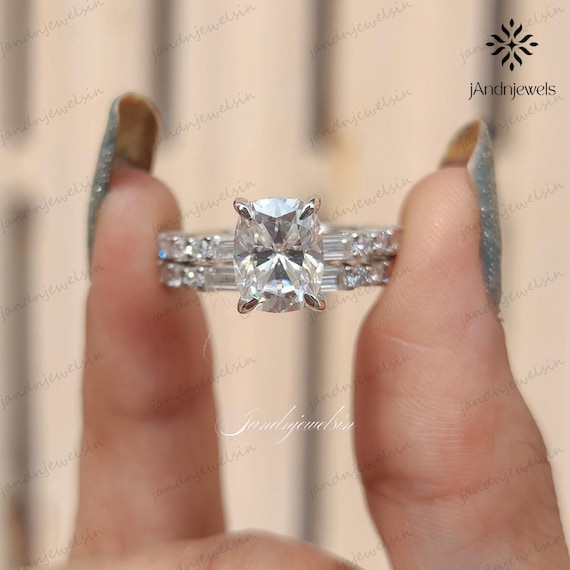 3CT Elongated Cushion Cut Engagement Ring Set Moissanite Diamond Bridal Ring Set Matching Wedding Band Promise Ring Anniversary Gift For Her