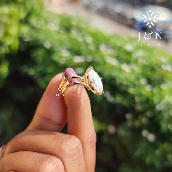 2.5CT Marquise Cut Moissanite Engagement Ring Set 14K Gold Bypass Solitaire Wedding Ring Anniversary Promise Ring