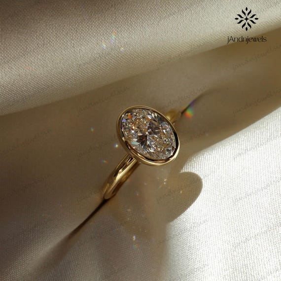 4CT Oval Moissanite Engagement Ring Bezel Set Solitaire Ring 14K Gold Oval Diamond Ring Unique Modern Wedding Anniversary Ring for Women