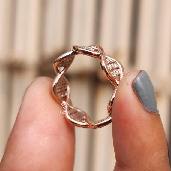 DNA Full Eternity Moissanite Band Infinity DNA Ring Double Helix DNA Structure Ring Science Ring Biology Ring Comfort Fit Wedding Gift Band