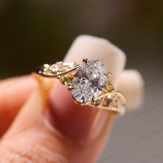 Floral 3 CT Oval Cut Moissanite Engagement Ring Vintage 14K Solid Gold Moissanite Solitaire Wedding Ring Nature Inspire Ring Promise Ring