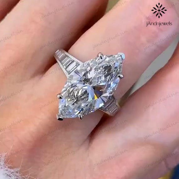 4CT Marquise Moissanite Engagement Ring Channel Setting Ring Baguette Side Stones Ring Wedding Ring 14K Gold Solitaire Bridal Ring for Her