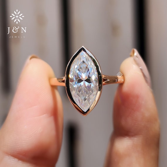 2.5CT Marquise Cut Moissanite Engagement Ring Classic Bezel Set Ring 14K Solid Gold Ring Wedding Ring Solitaire Ring Anniversary Ring