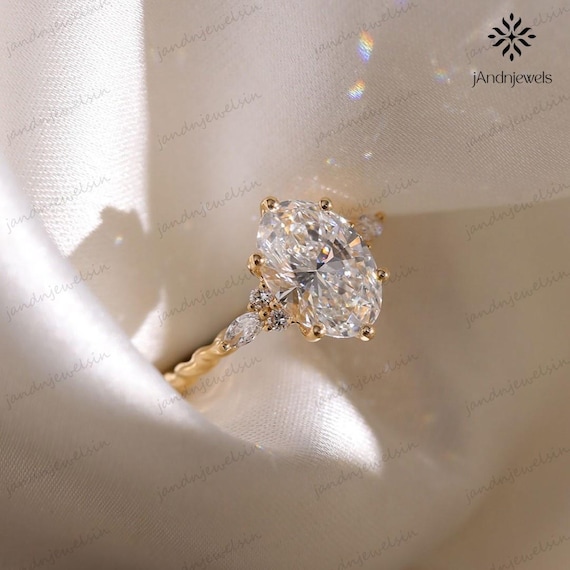 3CT Oval Cut Moissanite Engagement Ring Oval Cluster Engagement Ring Unique Twisted Wedding Band Ring for Her Anniversary Gifts Vintage Ring