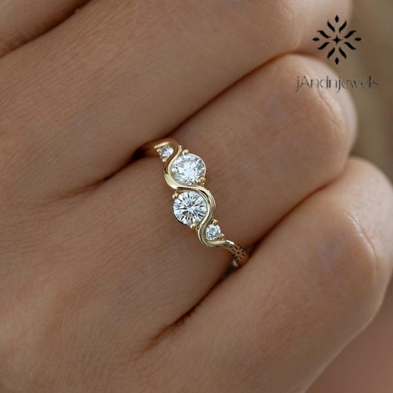 Wave Diamond Engagement Ring 14k Gold 3 Stone Bridal Ring Unique Twist Design Wedding Ring Promise Ring Christmas Gift