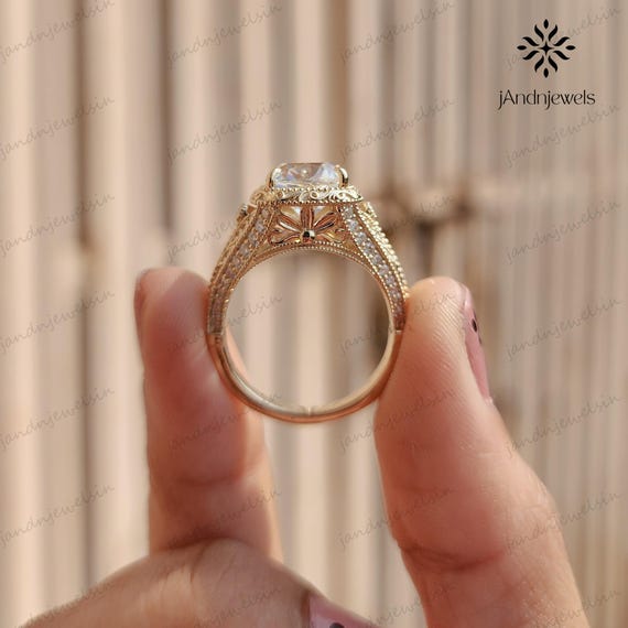 Vintage Art Deco Old Mine Cushion Cut Moissanite Engagement Ring 14K Solid Gold Solitaire Wedding Ring Anniversary Gift for Her