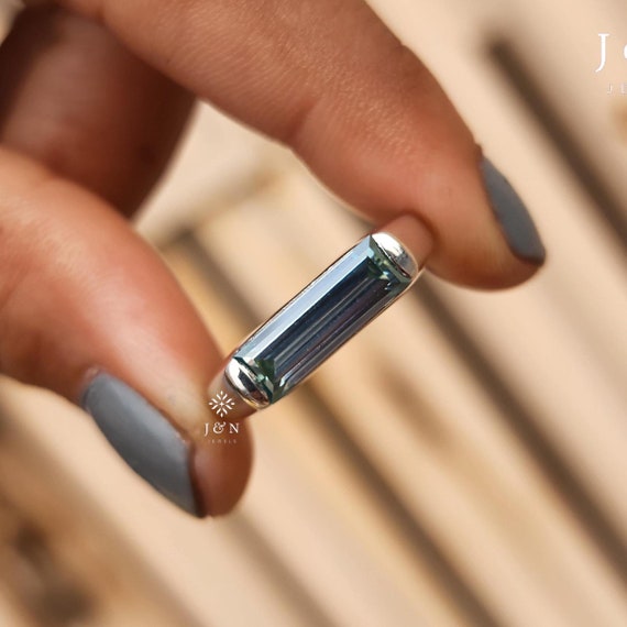 East West Baguette Cut Moissanite Engagement Ring, 1.50 CT Long Baguette Diamond Wedding Gift Ring, Solitaire Minimalist One Diamond Ring