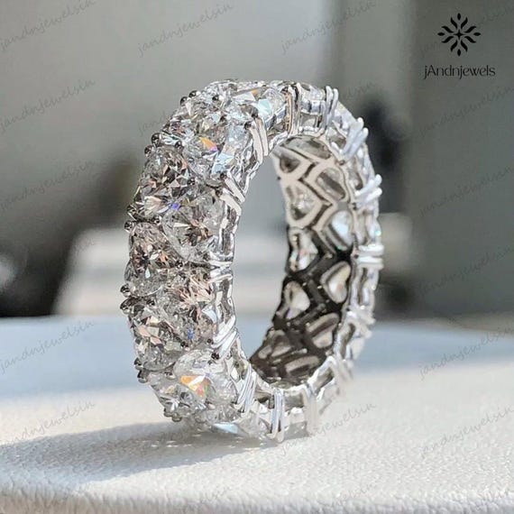 4.5MM Heart Cut Moissanite Wedding Band Full Eternity Double Row Diamond Band Stackable Band Promise Anniversary Band Gift For Wife