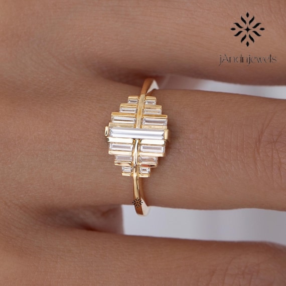 2TCW Baguette Cut Moissanite Engagement Ring 18K Solid Gold Minimalist Statement Wedding Ring Unique Anniversary Gift Ring