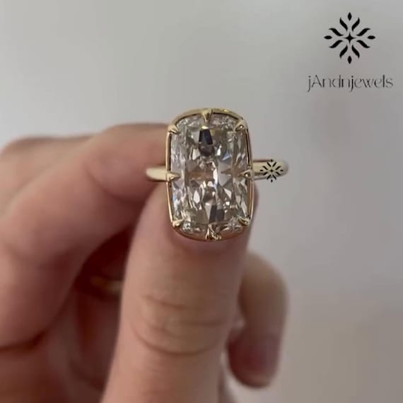 5CT Old Main Cushion Cut Moissanite Diamond Engagement Ring 14K Solid Gold Bezel Set Ring