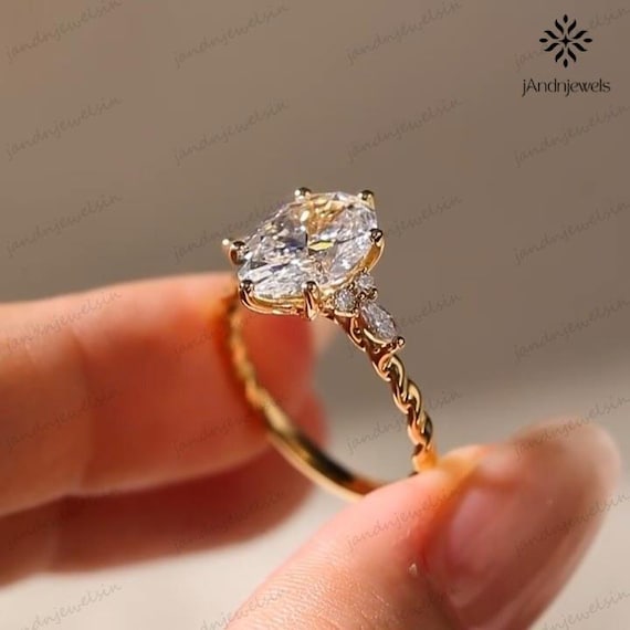 Oval Moissanite Engagement Ring 14K Gold Engagement Ring Vintage Engagement Ring Marquise Diamond Twisted Ring Anniversary Ring Promise Ring